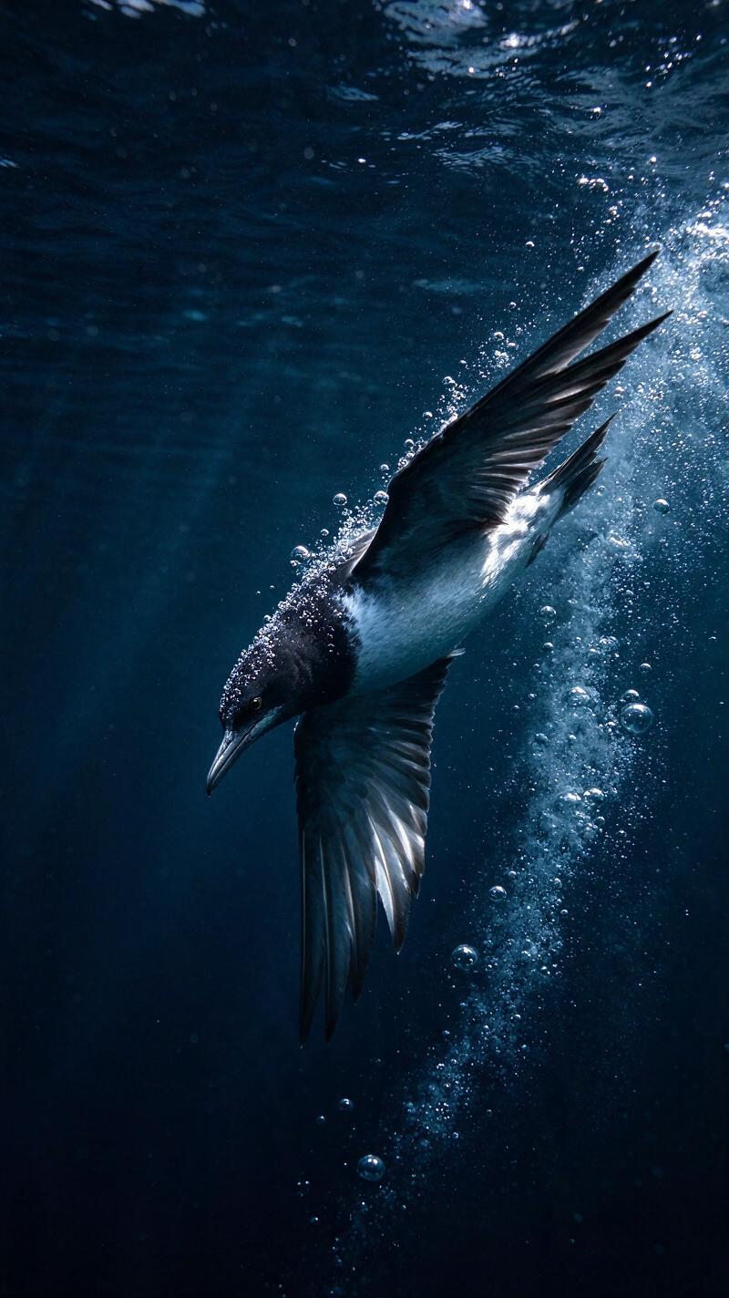 Illustration for the world record: Deepest dive by a bird