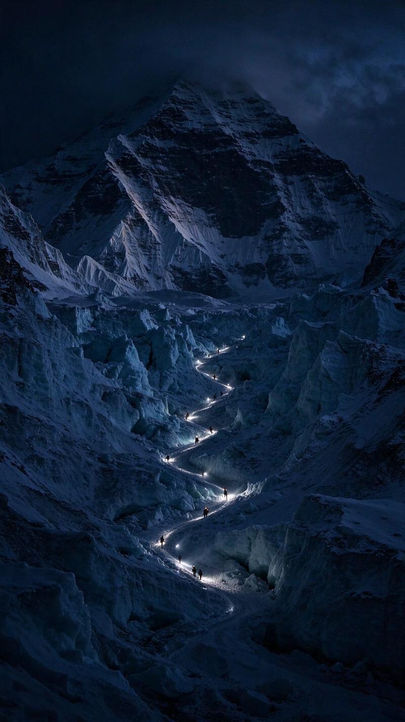 Illustration for the world record: Fastest ascent of Everest (south side)