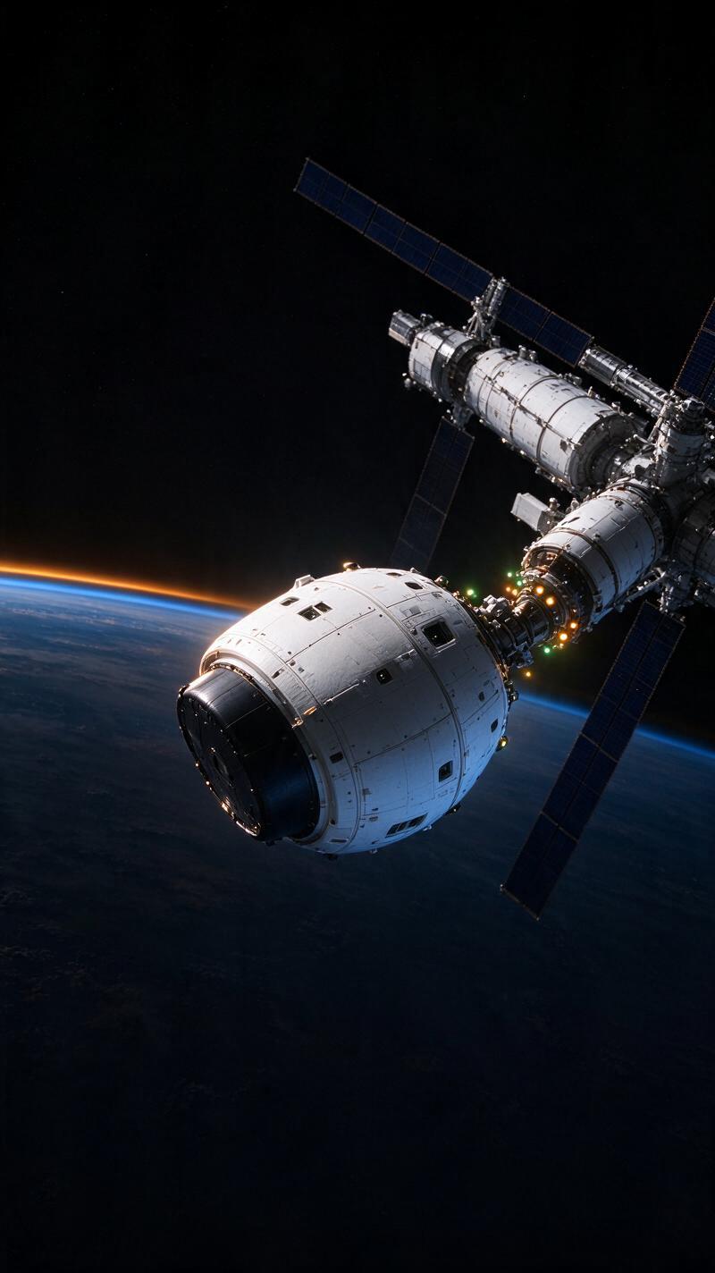Illustration for the world record: Fastest US crewed trip to the International Space Station