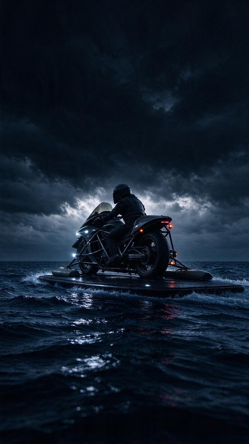 Illustration for the world record: Greatest distance traveled over open water by a modified motorcycle