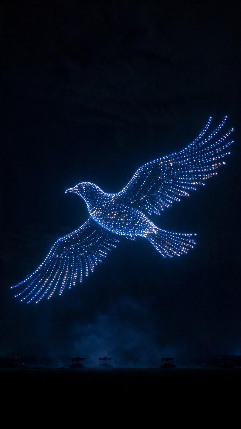 Illustration for the world record: Largest aerial display of a bird formed by multirotors or drones