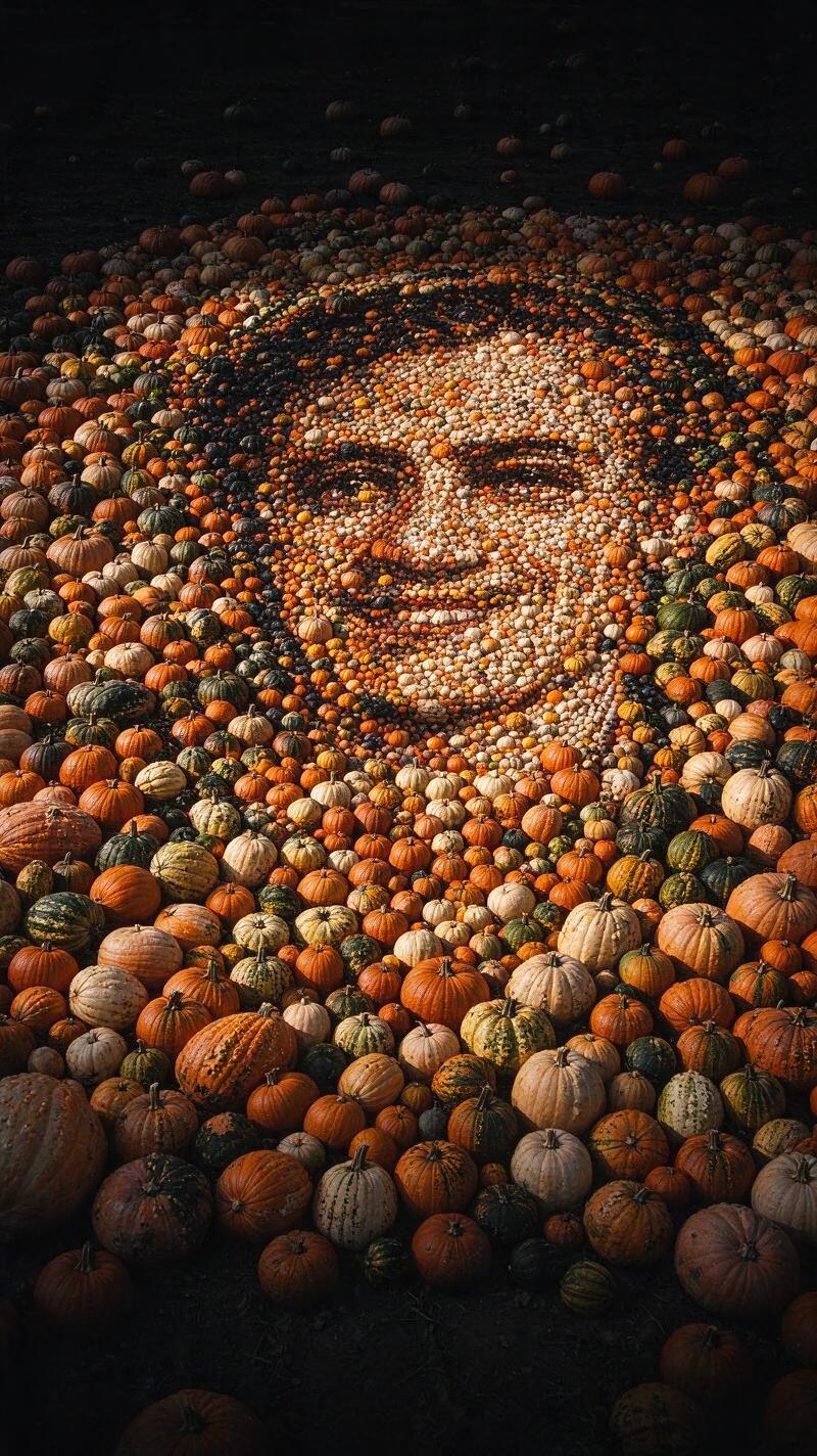 Illustration for the world record: Largest portrait mosaic made from pumpkins and squashes