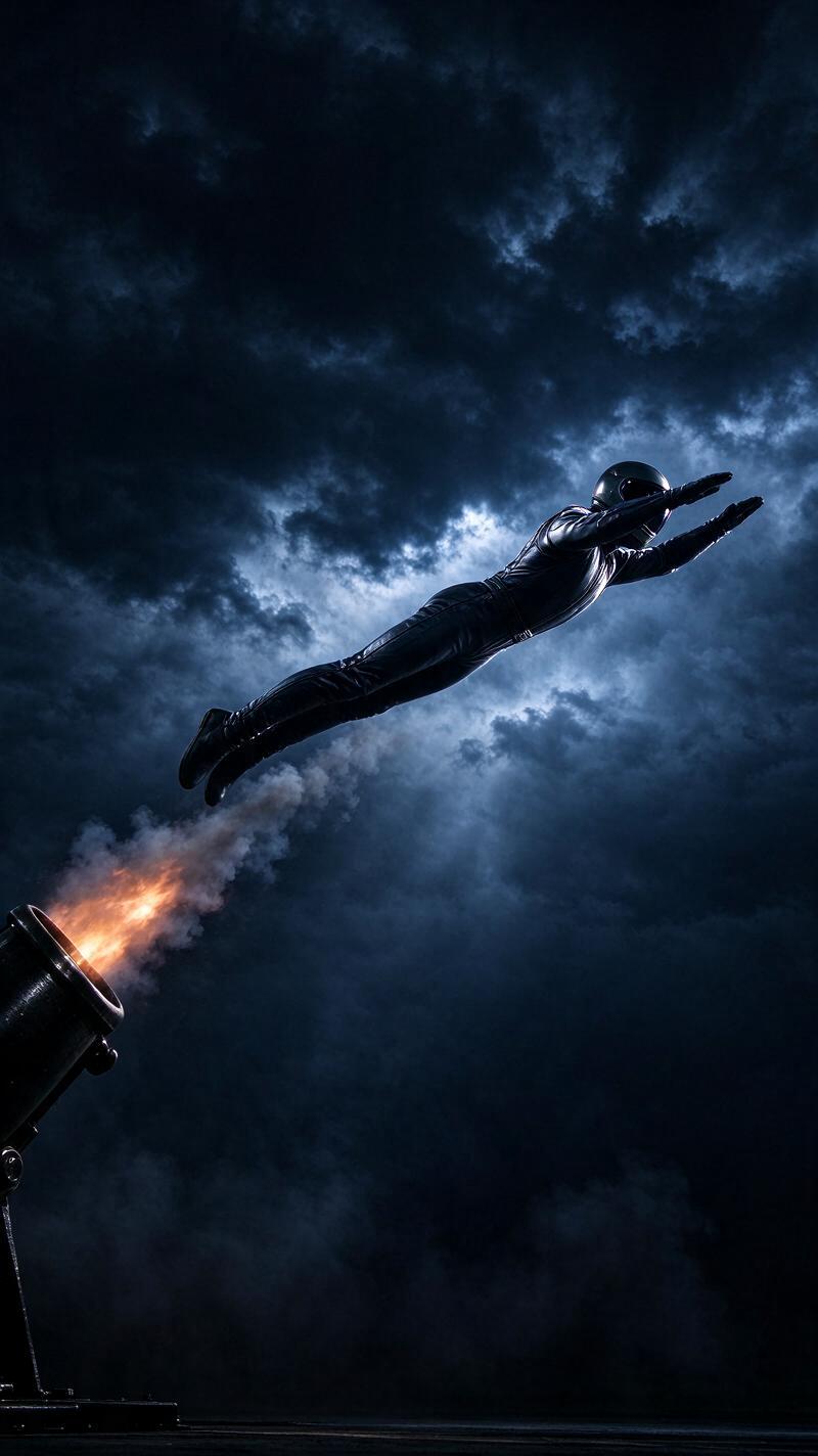 Illustration for the world record: Longest human cannonball flight