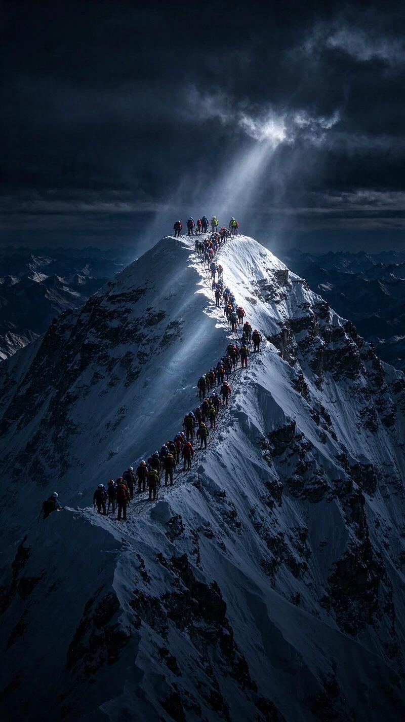 Illustration for the world record: Most climbers on the Everest summit in one day