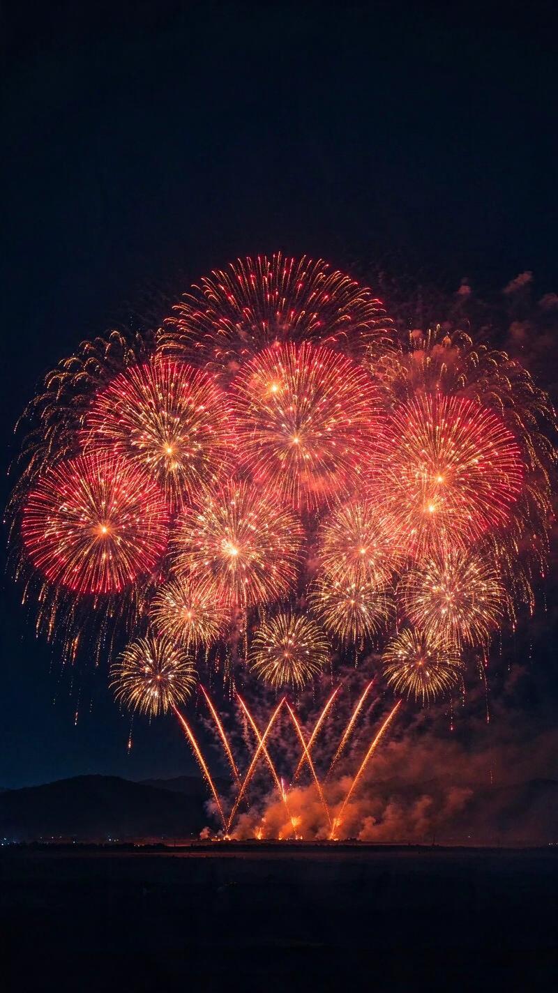 Illustration for the world record: Most consecutive large-shell fireworks launched