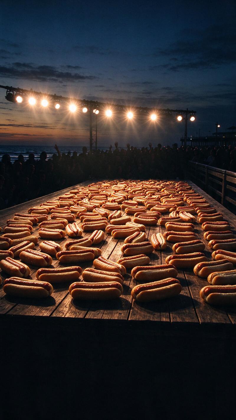Illustration for the world record: Most hot dogs eaten in 10 minutes (men)