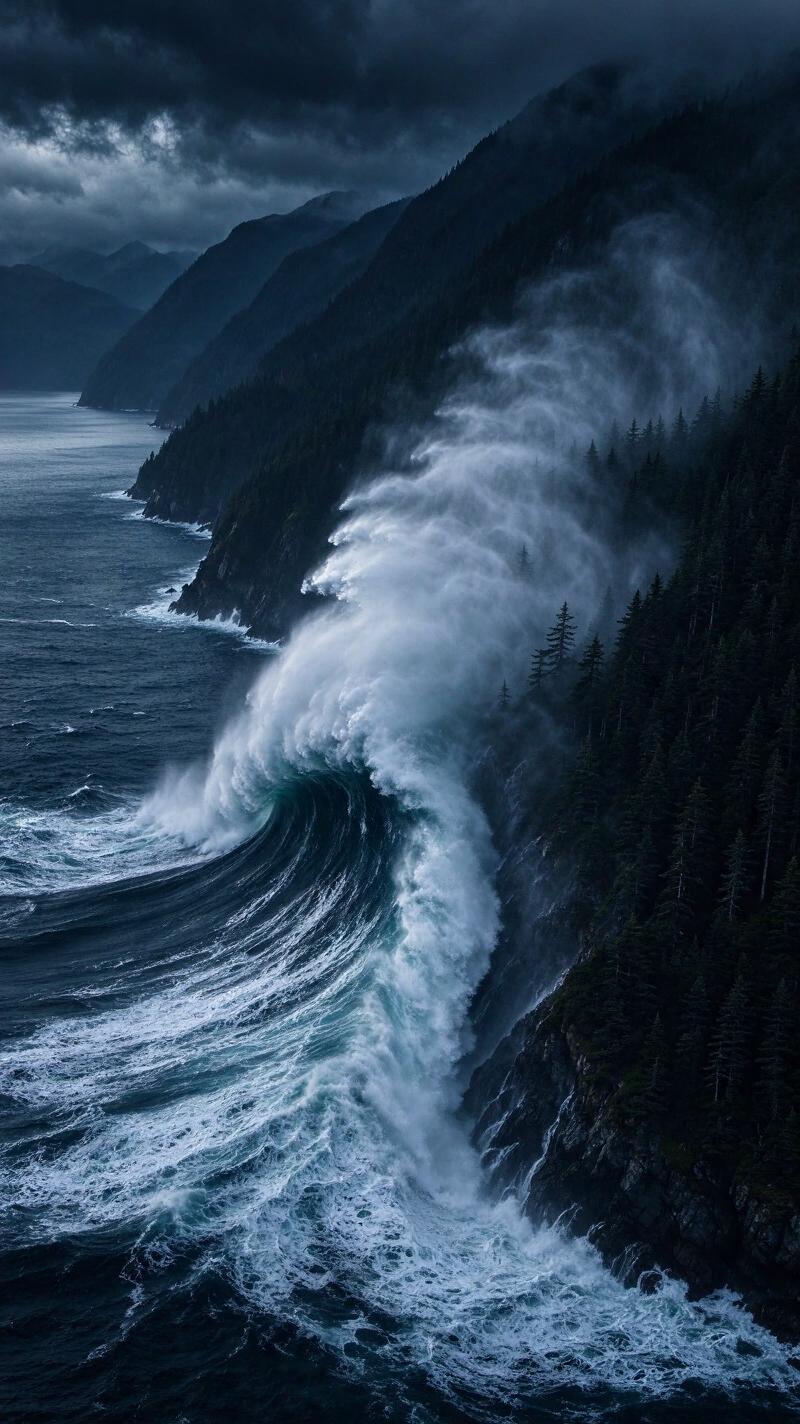 Illustration for the world record: Tallest tsunami wave